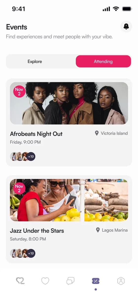 Events listing with local meetups