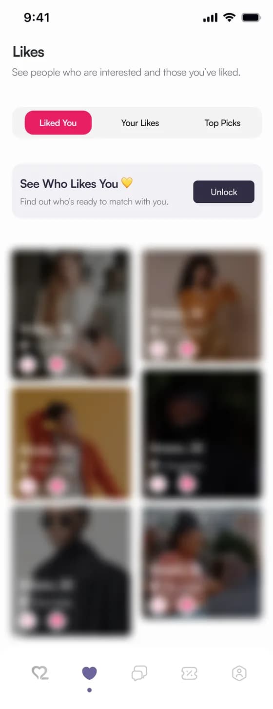 Likes grid showing profiles that liked you