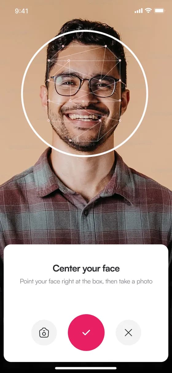 Face verification screen